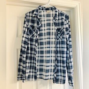 Passport Navy and White Plaid Shirt Size M